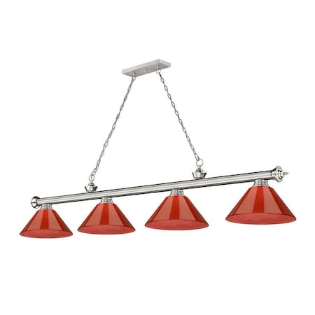 Z-Lite Cordon 4 Light Billiard, Brushed Nickel & Red 2306-4BN-PRD